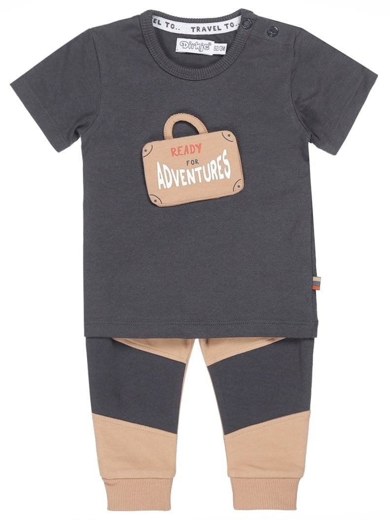 2-delig jongens baby set T-shirt met broek donkergrijs beige