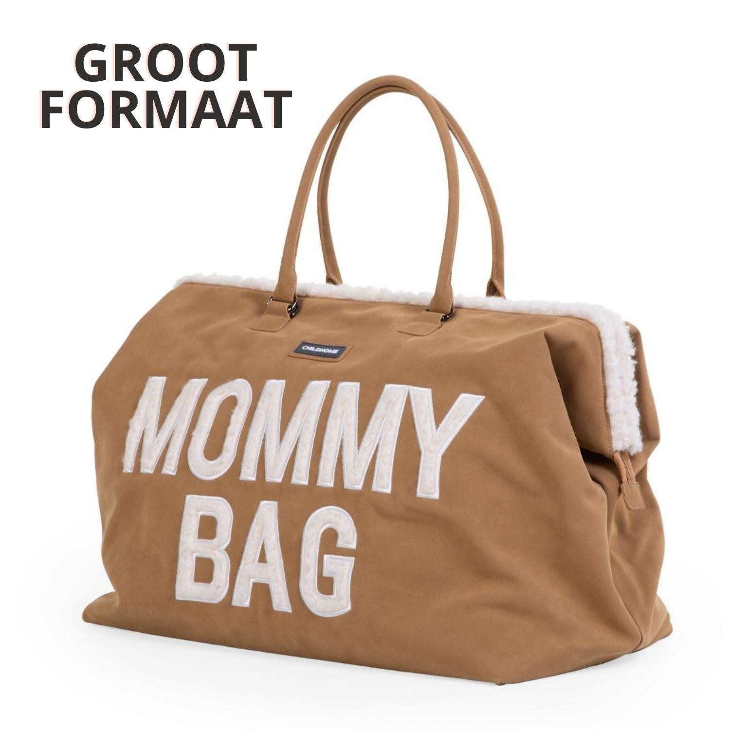 Mommy Bag Grote Luiertas Verzorgingstas | Weekendtas | Suede Look | Bruin met Teddy Bont