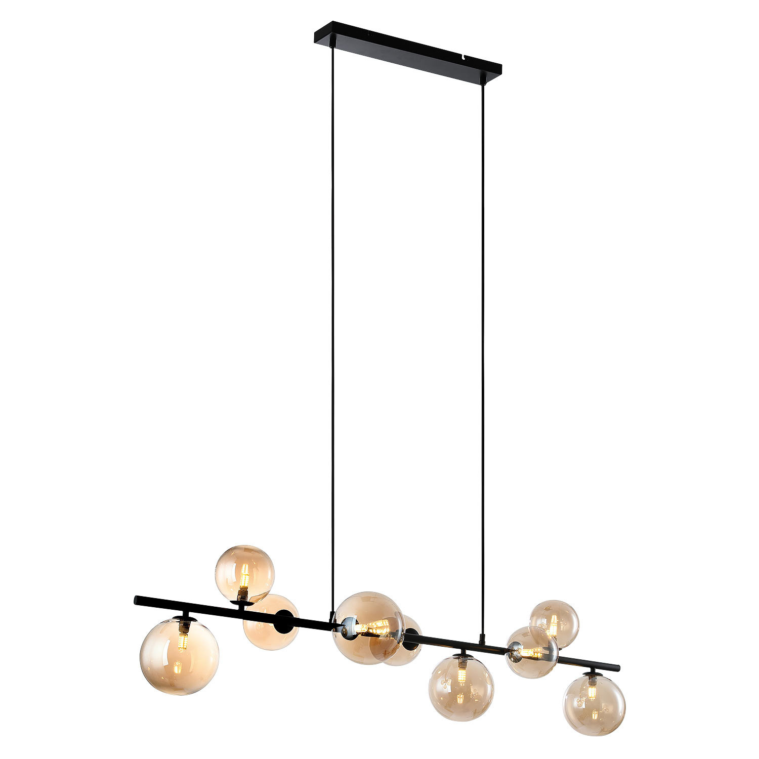Freelight Hanglamp Calcio 9 lichts L 125 cm excl. 9x G9 LED amber glas zwart