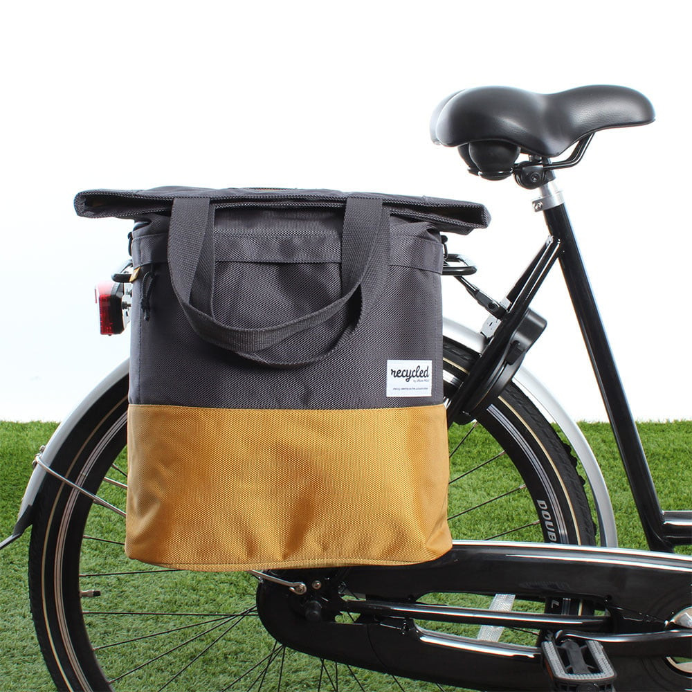Shopper fietstas 20L Recycled - Grijs/Geel