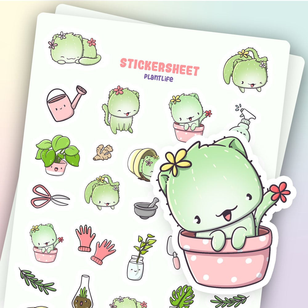 CutieSquad Stickervel - Plant life Cactus Cats
