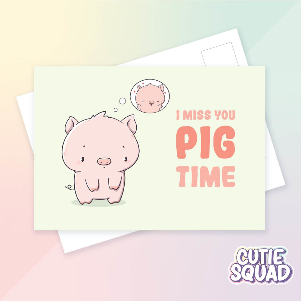 CutieSquad Ansichtkaart - I miss you pig time