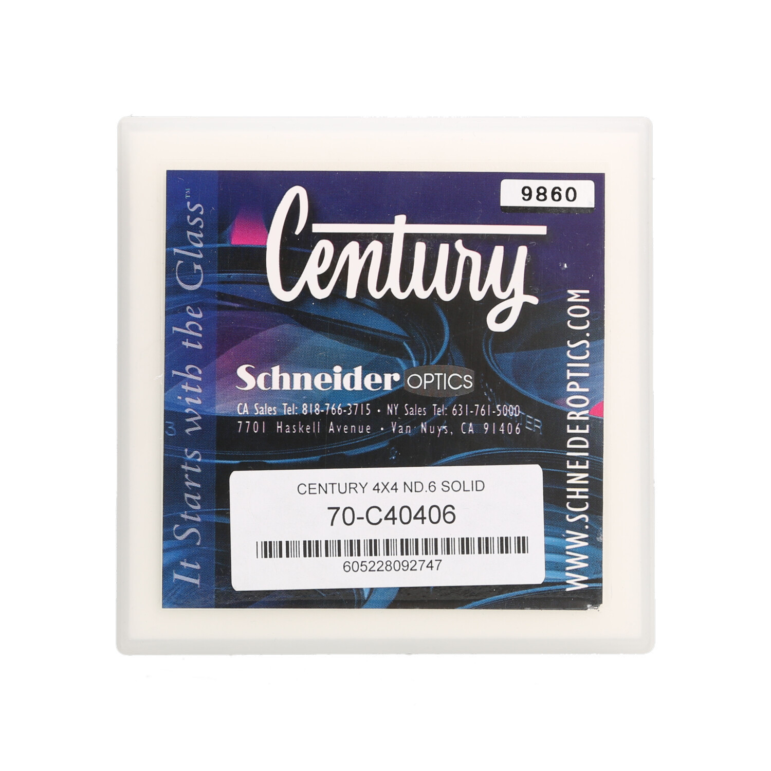 Century Precision Optics Century Precision Optics 4x4" ND 0.6 Glass Filter (2-Stop) 70C40406