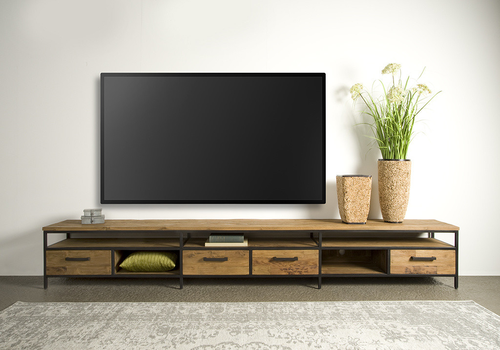 Tv meubel Livorno 300 cm | Gerecycled teak &amp; metaal