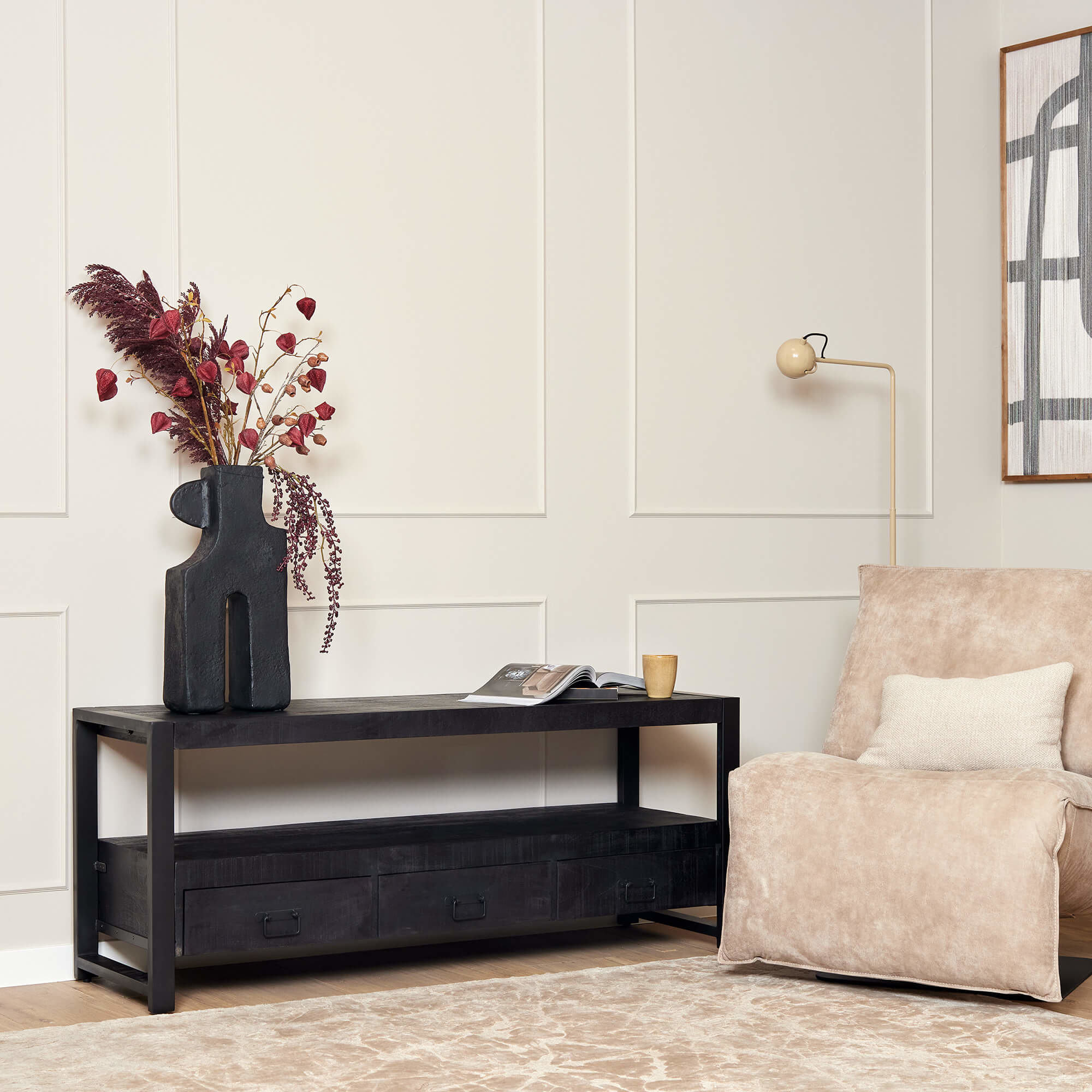 Zwart tv meubel Britt Black met lades | 150 cm