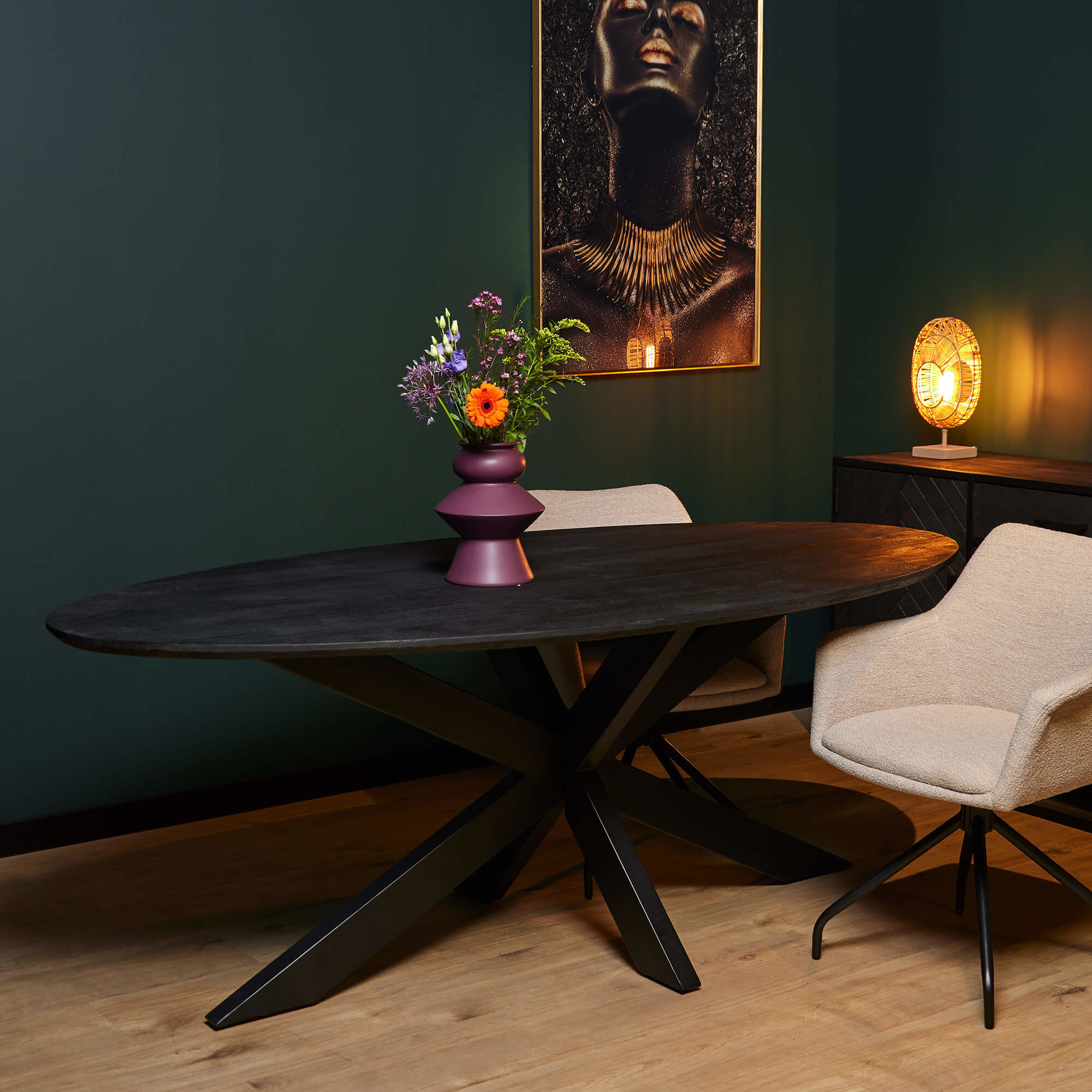 Ovale eettafel zwart 210 cm | New York | Mangohout