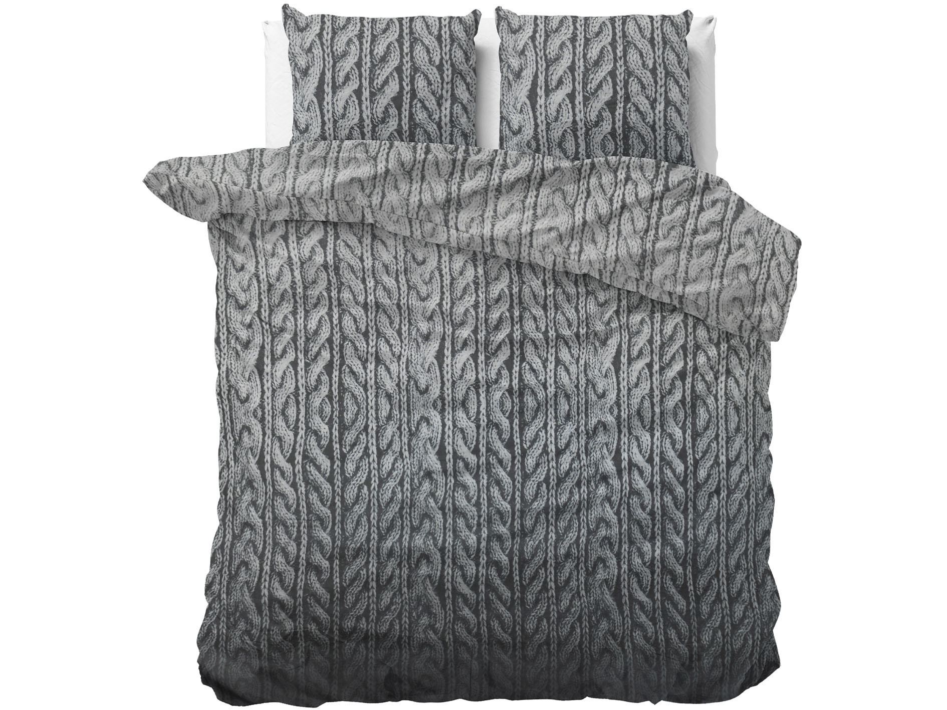 Dekbedovertrek Fully Knitted - Lits-Jumeaux (240x220 cm) - Grijs & Antraciet Katoen - Dessin: Patroon - Sleeptime Elegance - Dekbed-Discounter.nl