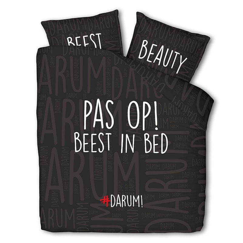 Dekbedovertrek #DARUM! Beest in Bed Dekbedovertrek - Tweepersoons (200x200 cm) - Zwart Microvezel - Dessin: Tekst - #DARUM! - Dekbed-Discounter.nl