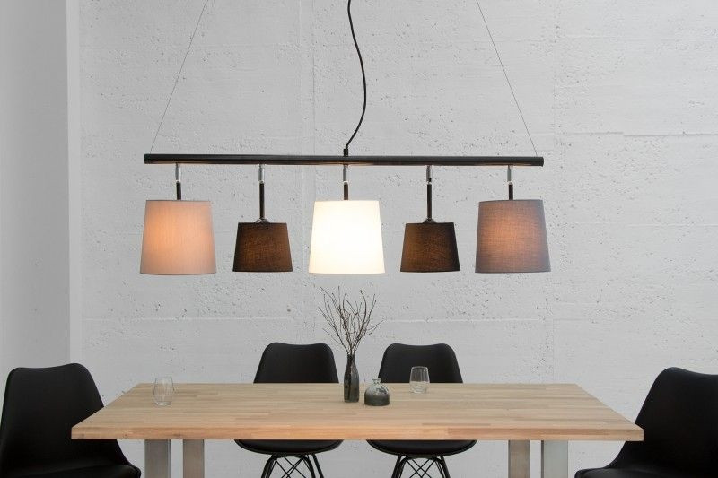 Design hanglamp LEVELS 100cm zwart grijze linnen kapjes Design by KARE - 37741