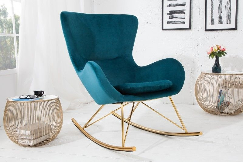 Design schommelstoel SCANDINAVIA SWING turquoise goud fluwelen schommelstoel - 38573