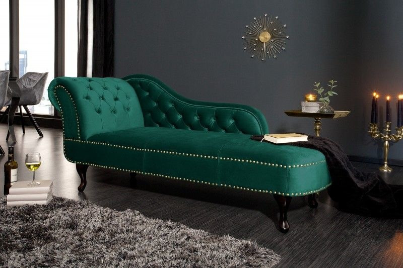 Design chaise longue CHESTERFIELD 170 cm smaragdgroen fluwelen knoopsluiting klinknagels - 39429
