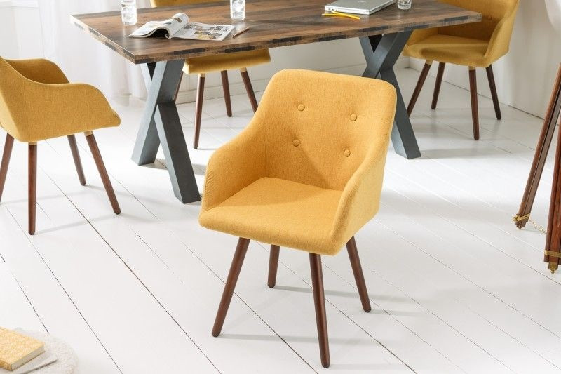 Design klassieke stoel SCANDINAVIA MEISTERSTÜCK mosterdgeel met armleuning - 40124