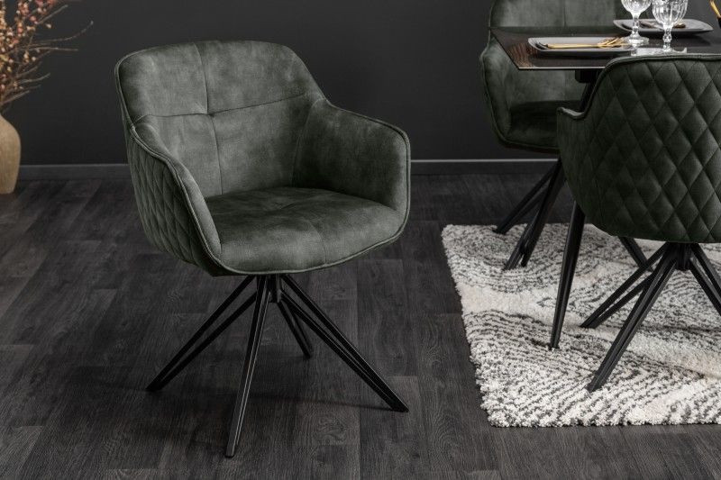 Draaibare design stoel EUPHORIA donkergroen fluweel met armleuning metalen frame zwart - 40261