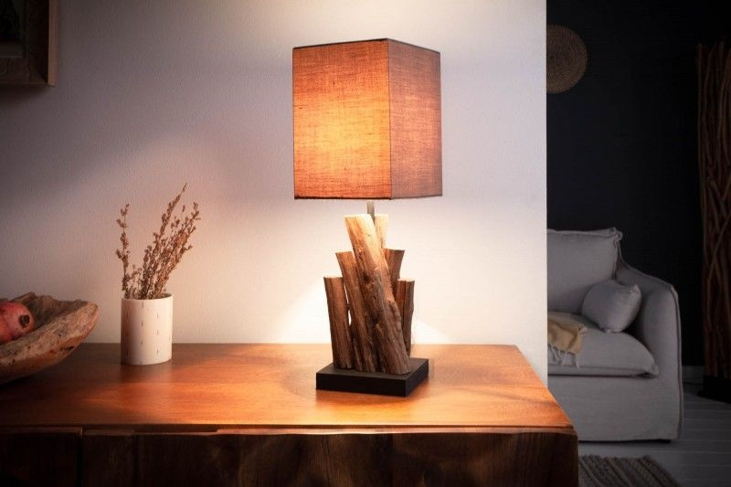 Handgemaakte tafellamp PURE NATURE 45cm ijzerhout met katoenen kap - 40402