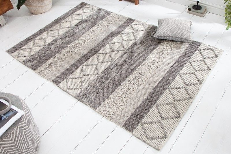 Handgeweven wollen tapijt YARN 240x160cm grijs beige breipatroon scheerwol - 41256