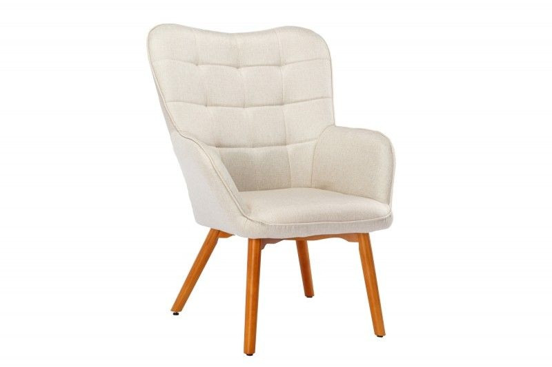 Design armleuningen fauteuil SCANDINAVIA natuurlijke structuurstof retro houten poten - 41425