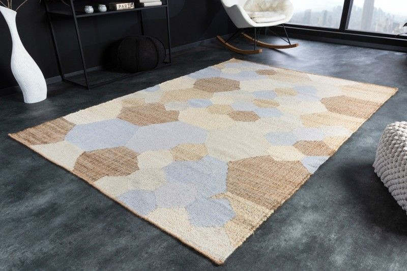Handgeweven tapijt BIO 230x160cm blauwbeige van hennep en wol met geometrisch patroon - 41462