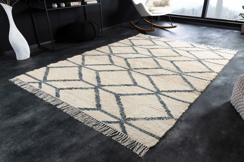 Handgeweven tapijt GALERIA 230x160cm beige blauw gemaakt van hennep geometrisch patroon - 41463