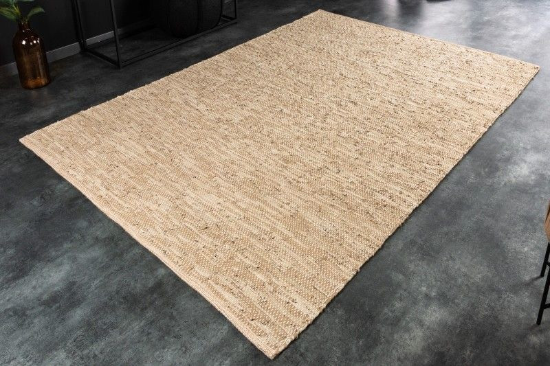 Echt leren tapijt PURE 230x160cm beige van leer en hennep - 41475