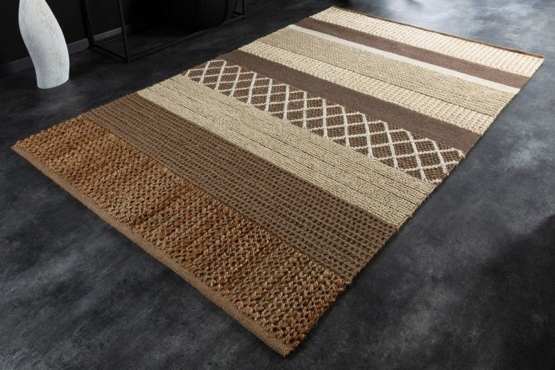 Handgeweven tapijt INKA 230x160cm bruinbeige strepen van hennep en wol - 41496