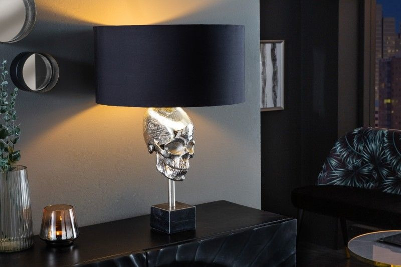 Extravagante tafellamp SKULL 56cm zwart zilver metalen schedelsculptuurlamp - 41528