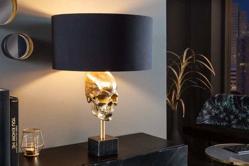 Extravagante tafellamp SKULL 56 cm zwartgouden metalen schedelsculptuurlamp - 41529