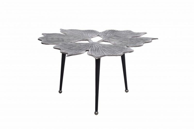 Decoratieve salontafel GINKGO LEAFS 75cm zilver handgemaakt metaal - 41792
