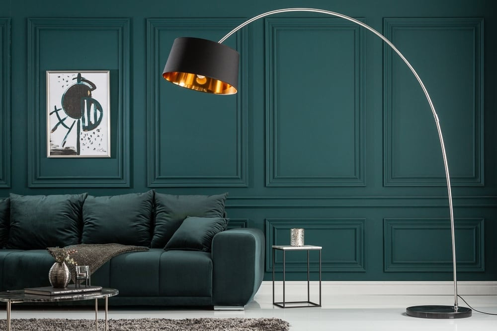 Design booglamp FORMA 215cm zwart goud vloerlamp met marmeren voet - 13069