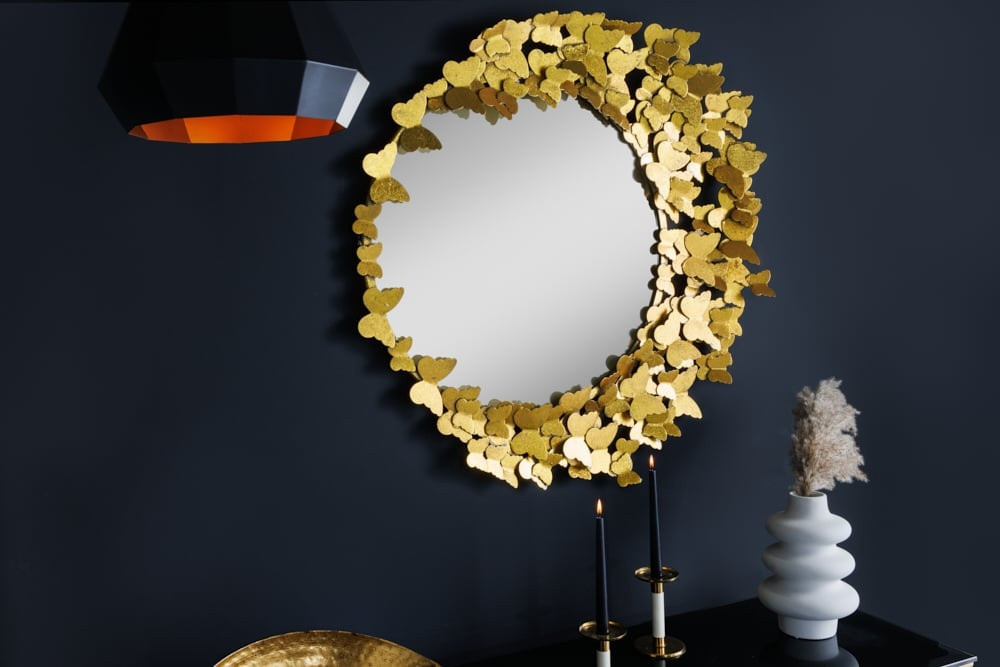 Decoratieve wandspiegel BUTTERFLY 80cm goud metalen ronde handgemaakte vlinderlijst - 42780