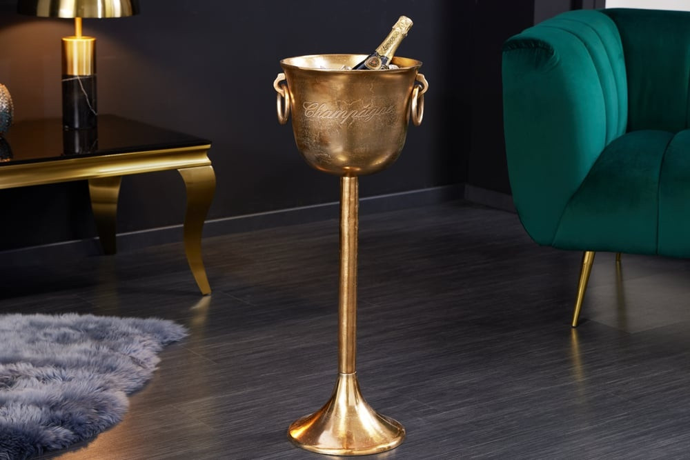 Decoratieve champagnekoeler CHAMPAGNE 80cm antiek goud handgemaakte metalen flessenkoeler - 41692