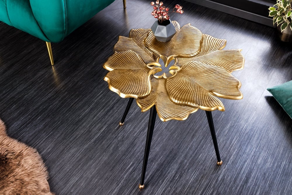 Decoratieve bijzettafel GINKGO LEAFS 60cm goud handgemaakt metaal - 42243