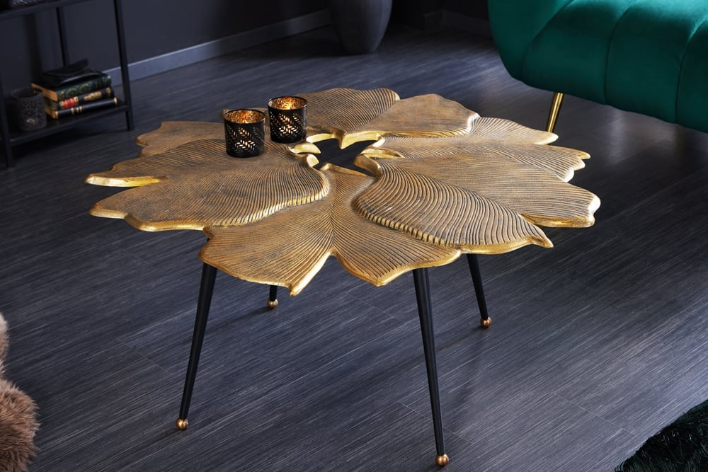 Decoratieve salontafel GINKGO 95cm goud zwart handgemaakt metaal - 42033