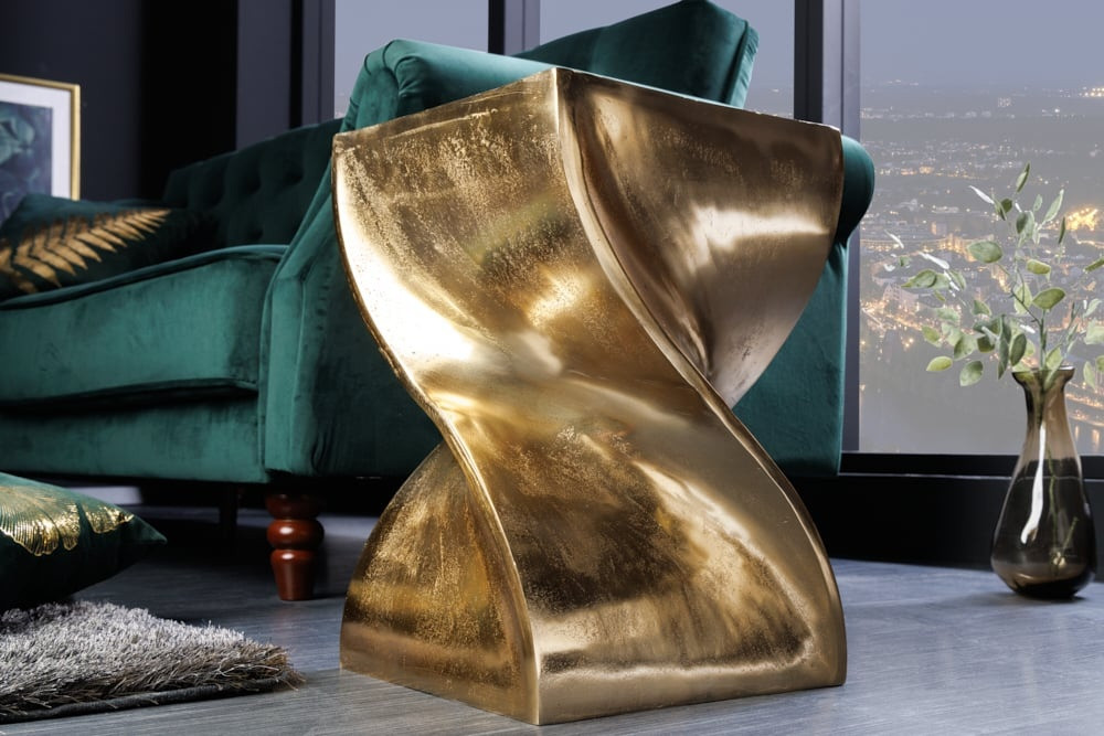 Sculpturale bijzettafel TWIST 30cm goud aluminium handgemaakte kruk nachtkastje - 42005