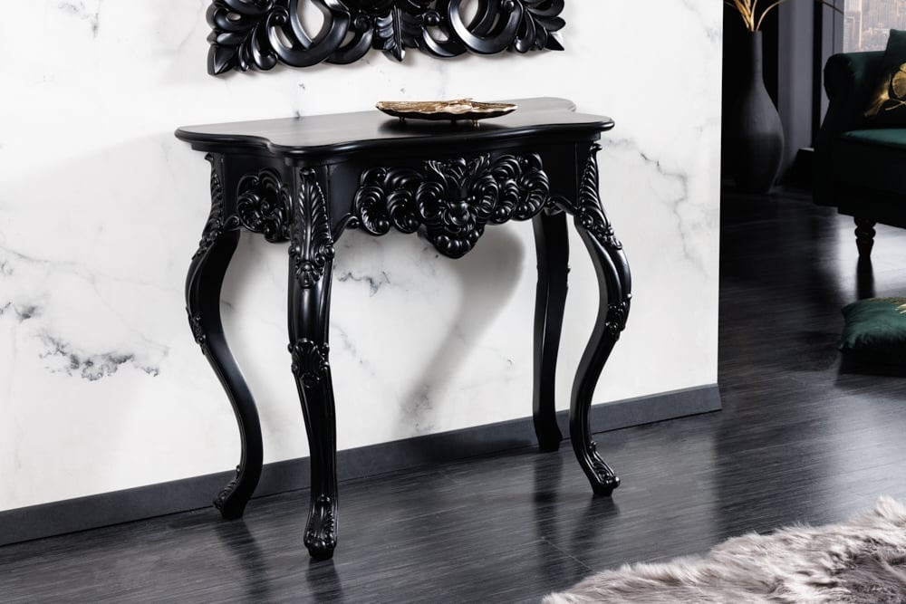 Elegante console VENICE 85cm zwart mat barok design dressoir handgemaakt - 42334