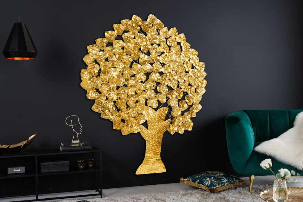 Design Wanddeko TREE OF LIFE XXL 170cm goud Metall handgemaakte Ginkgo - 42782