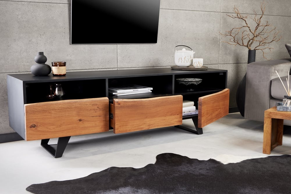 Industrieel design tv-meubel ORGANIC ARTWORK 140 cm massief acaciahout ijzeren frame - 43305