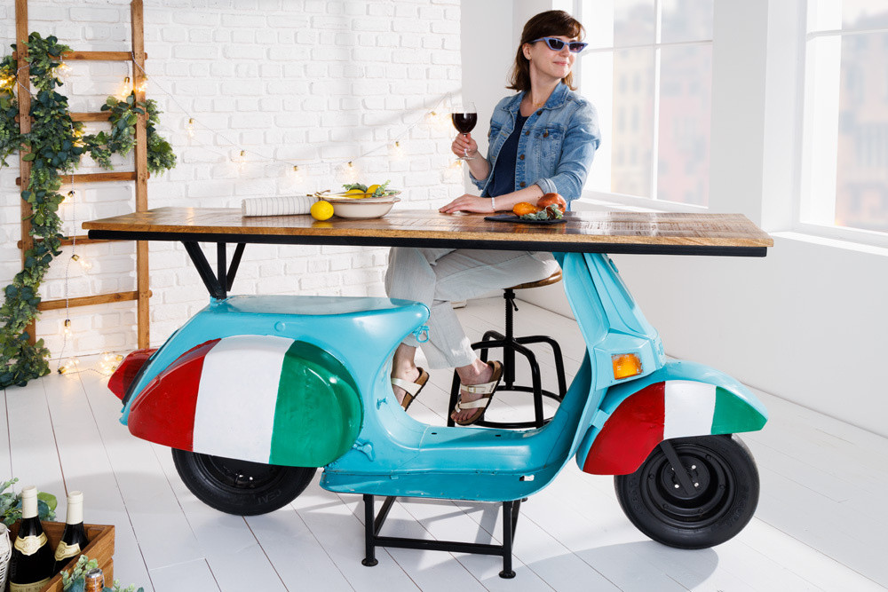 Extravagante bar SCOOTER 166cm turquoise Italia look met mangohout scooter upcycling - 42106