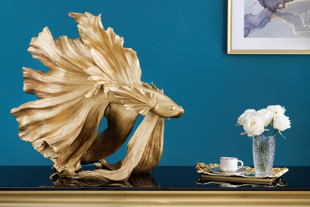 Design decoratief figuur vechtende vis CROWNTAIL 65cm goud Betta vissculptuur - 43176