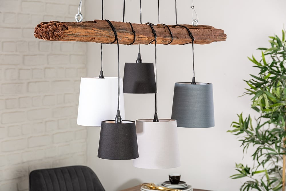 Design hanglamp LEVELS 115cm drijfhout zwartgrijs met 5 lampjes - 40693