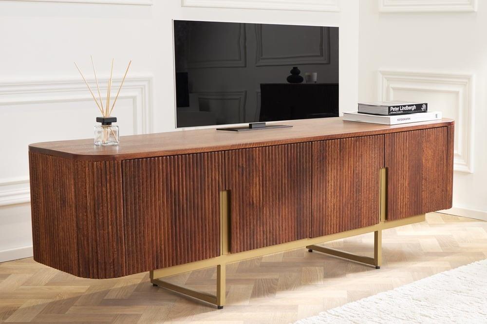 Design TV-meubel GATSBY 160cm bruin matgoud Mangoholz Retro - 43334