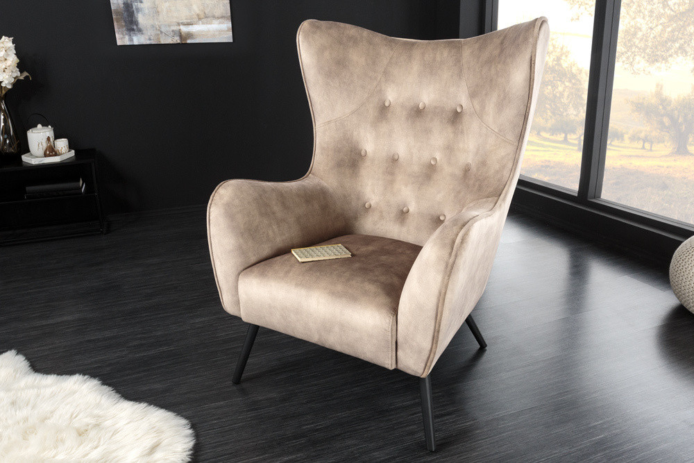 Design XL fauteuil AMSTERDAM champagne fluweel zwart metalen poten retrostijl - 43568