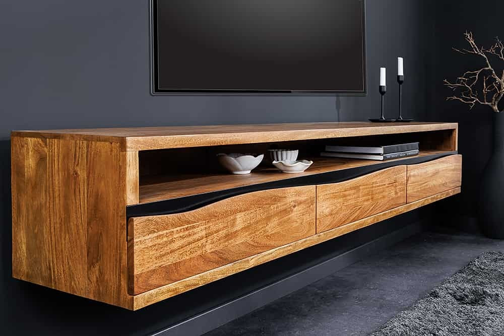 Hangend tv-meubel MAMMUT 160 cm bruin acaciahoningafwerking massief houten boomrand - 43709