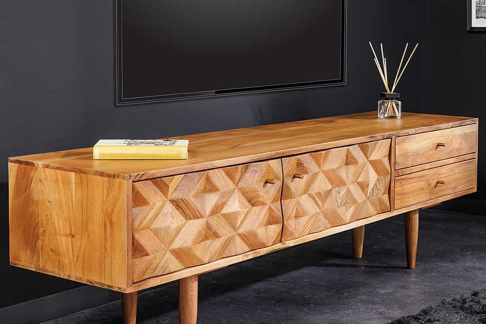 Massief houten tv-meubel ALPINE 145 cm natuurlijke acacia retro-design honingkleurige afwerking - 43736
