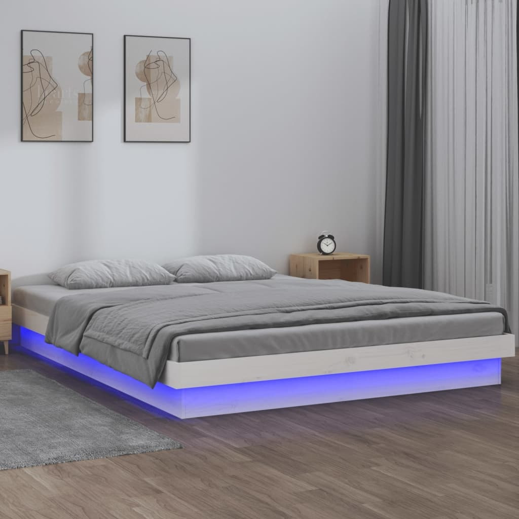 Bedframe LED massief hout wit 140x200 cm SKU: V819973