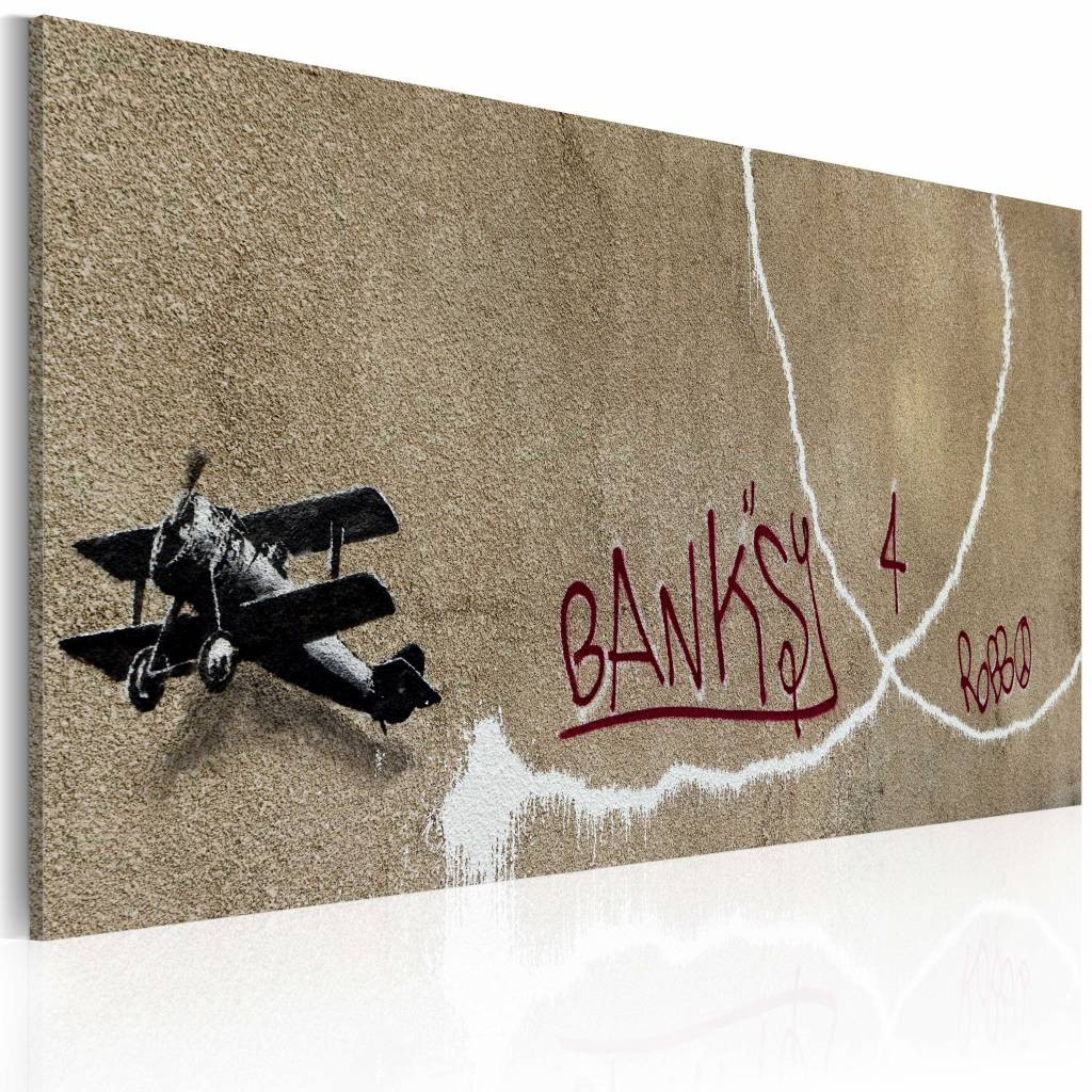 Schilderij - Banksy - Love Plane, 40x60cm , wanddecoratie , premium print op canvas