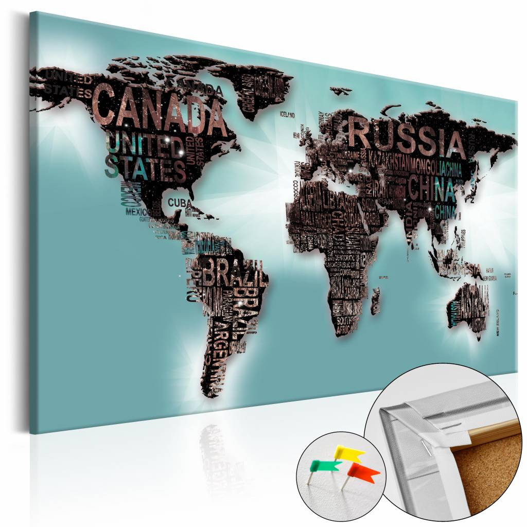 Afbeelding op kurk - Subtiliteit Van De Wereld, Wereldkaart, Mintgroen,1luik