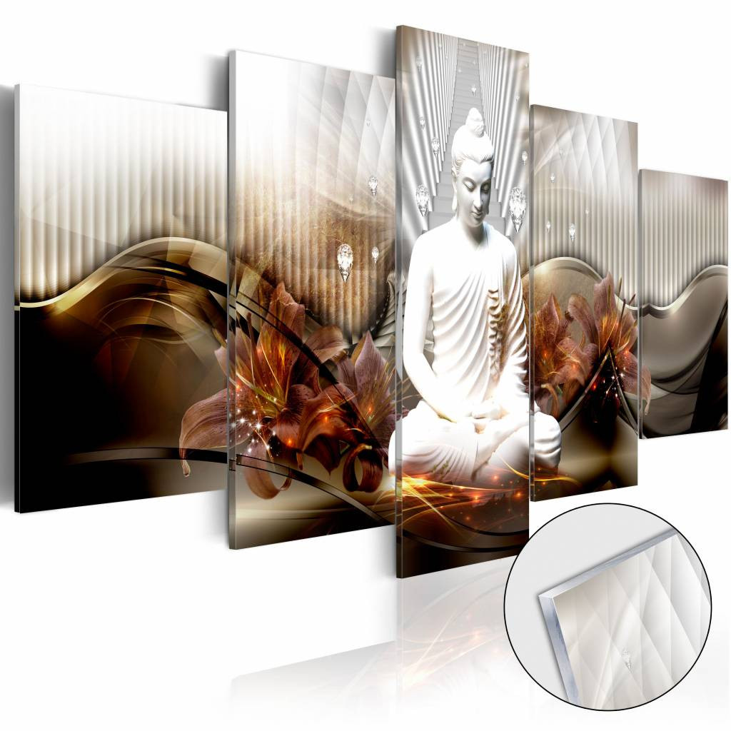 Afbeelding op acrylglas - Crystal Calm , Boeddha, Oranje, 5luik