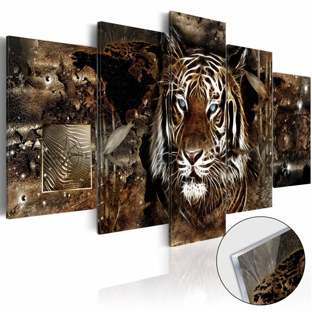 Afbeelding op acrylglas - Bewaker van de jungle, tijger, Oranje, 5luik
