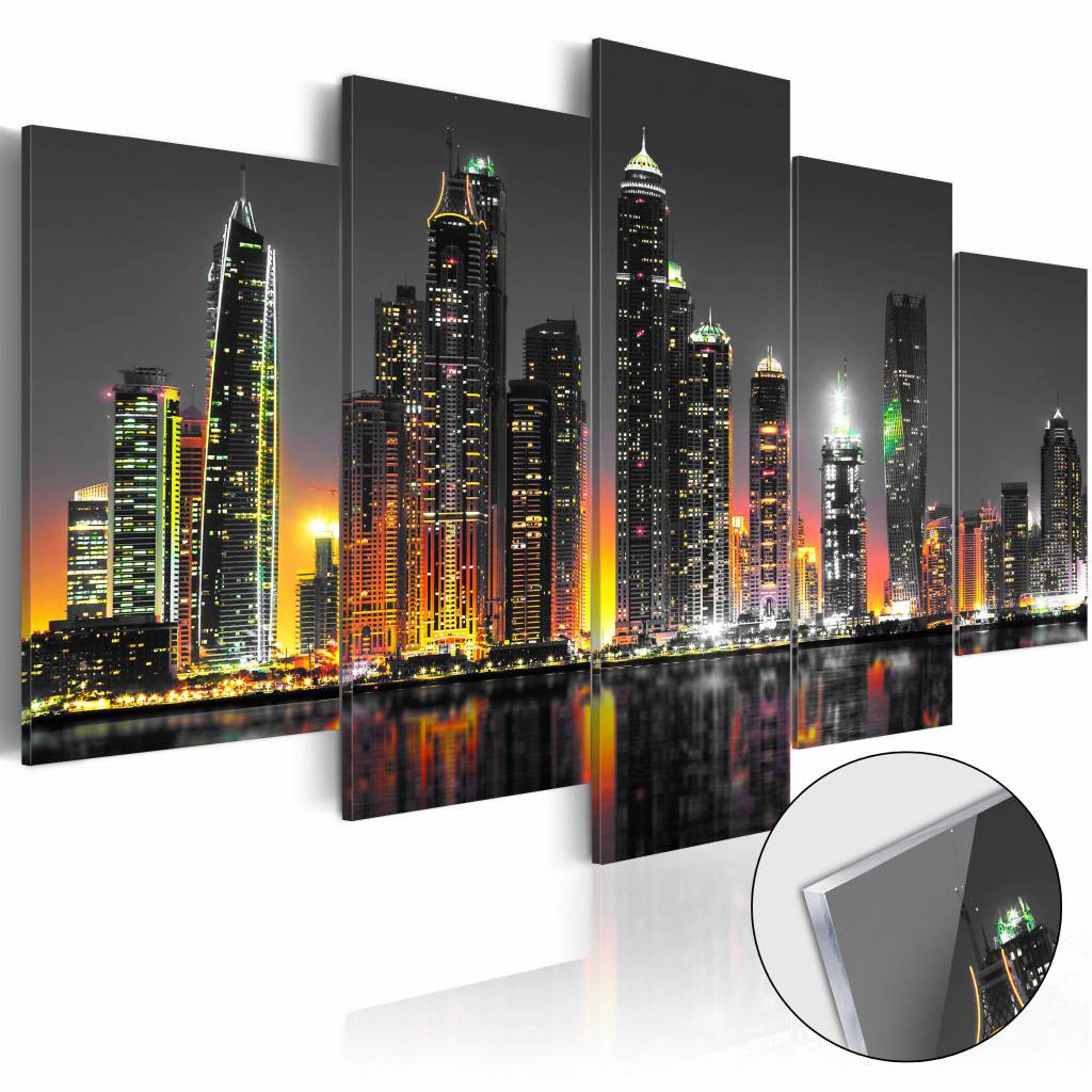 Afbeelding op acrylglas - Desert City , Dubai, Multi-gekleurd, 5luik