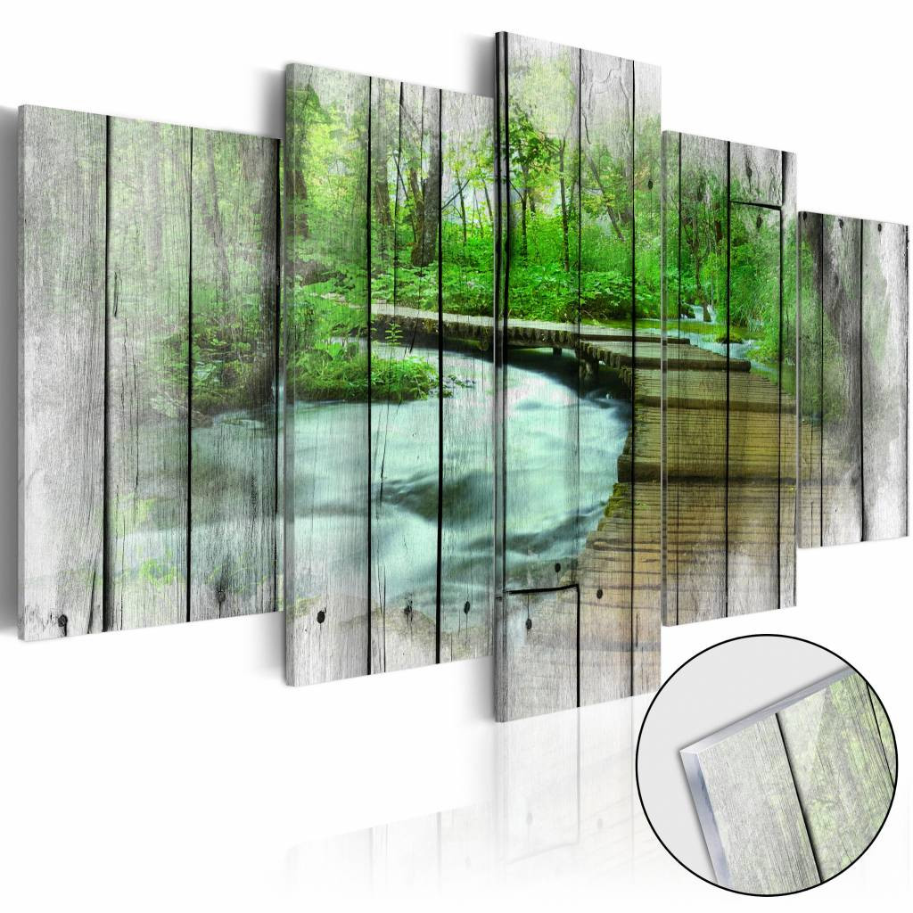 Afbeelding op acrylglas - Bos van geheimen, Hout look op Doek, Groen, 5luik